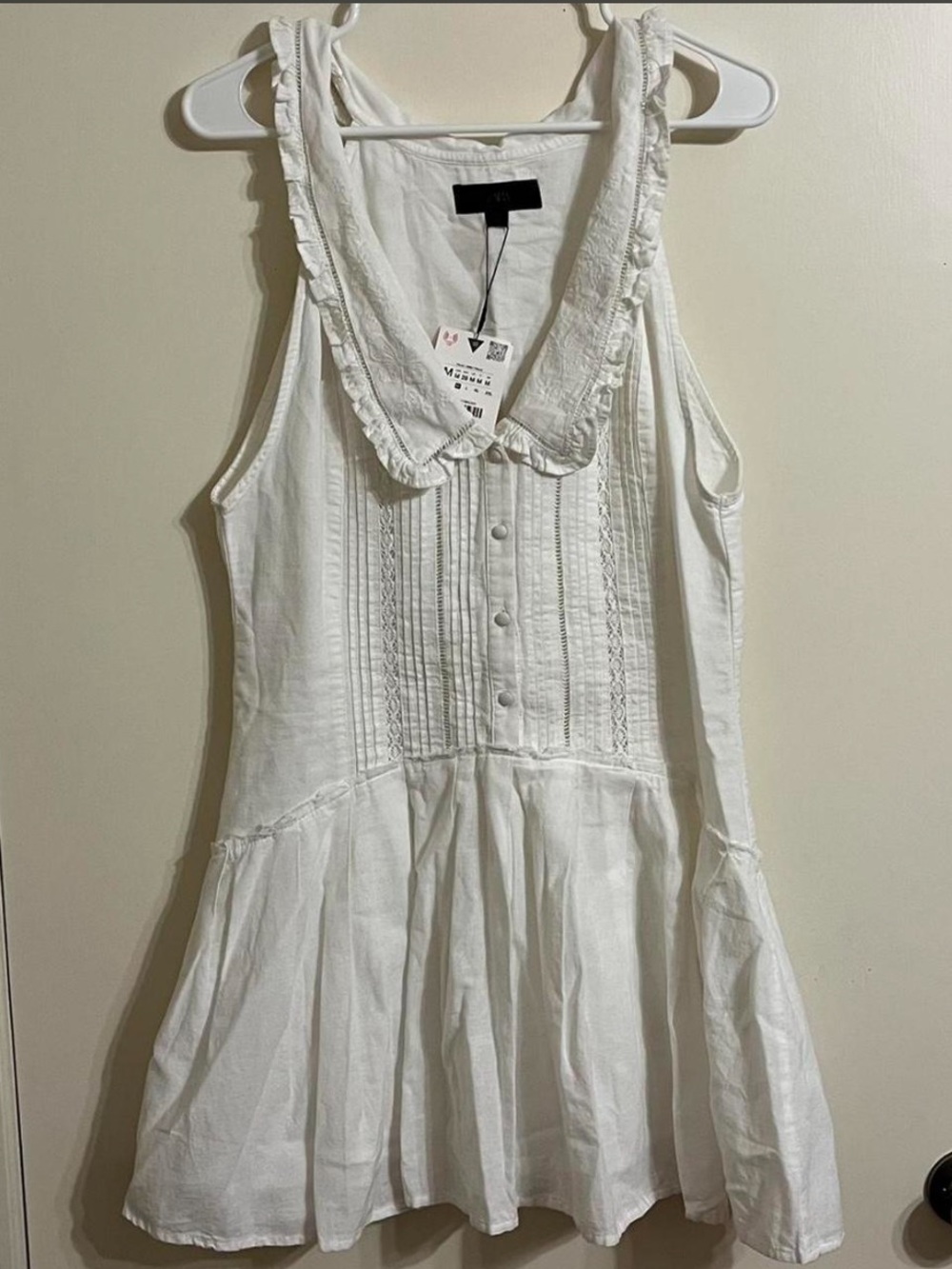 NWT Zara Peter Pan collar cotton drop waist dress size M